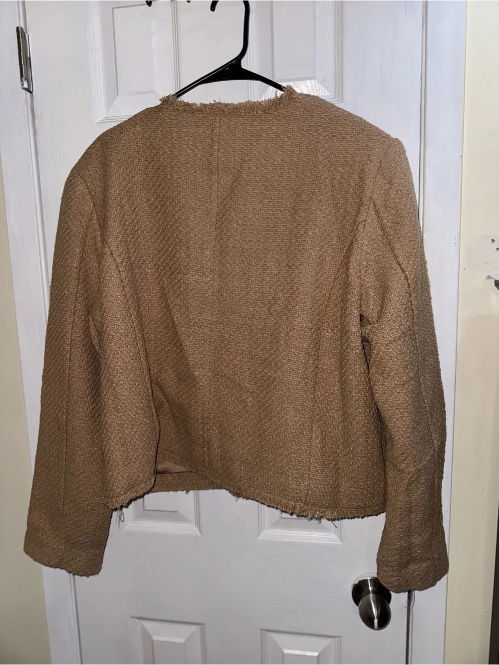 Express Women’s Tweed Fringe Jacket Tan Gold Button XXL Nwt - Picture 7 of 12
